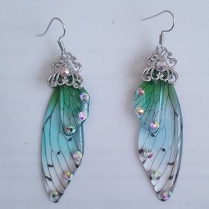 Beautiful Green Dragonfly Faerie Earrings